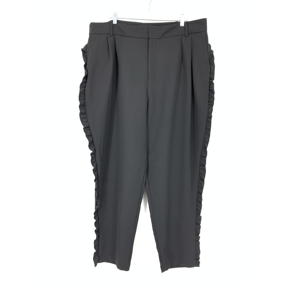 ELOQUII Women's Size 20 Ankle Length Dress Pants Side Ruffles Solid Black